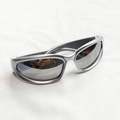 Futuristic silver wraparound sports sunglasses with metallic mirror finish lenses - Silver Frame White Mirror Lens