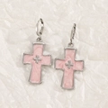 Orecchini a croce con bordi argentati, intarsio rosa e piccolo decoro a croce - Croce Texture Rosa