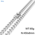 Cadena cubana de plata pulida para hombre con cierre de caja 450mm largo y 8mm ancho - Color Acero 8mm (45cm)