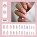 Pink almond press-on nails with floral patterns and pastel French tips set W851 - Spring Floral French Style (W851)