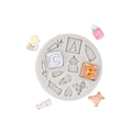 Gray round silicone mold featuring baby bottles, rattles, and alphabet icons for fondant - 3# (Letters/Baby) / Gray