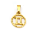 Goldener Zwillinge Sternzeichen-Anhänger aus poliertem Edelstahl mit hohlem Design - Zwillinge (SP641G-3)
