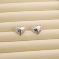 Silver heart stud earrings with hammered textured finish in a luxury velvet jewelry box - R194 Faceted Heart / Steel