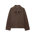 Women's brown wool-blend oversized zip-up jacket with standing collar and pockets - Brown With Lining