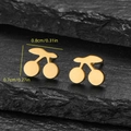 Golden stainless steel cherry earrings on black stone background with dimensions shown - Gold Cherry