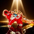 Sparkling red crystal elephant keychain with gold-plated metal and colorful gemstones - Single OPP Bag Packaging / Lucky Elephant Red