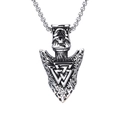 Vintage silver Viking Valknut arrow pendant necklace with Norse runes on white background - Arrowhead Pendant (No Chain) (A0814)