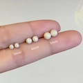 Frosted silver ball stud earrings in 3mm 4mm 5mm sizes shown on fingers for scale - Steel Color-3mm (Single)
