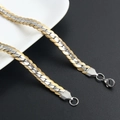 Flat embossed 18k gold and silver interlocking chain bracelet with lobster clasp - 0.7cm x 60cm / Two-tone (Gold & Silver)