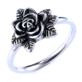 Vintage stainless steel gothic ring with 3D rose flower and skull detail for men and women - US 5 / Antique Silver