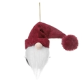 Christmas gnome ornament with red knitted hat and long white plush beard on white background - Sphere / Red