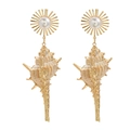 Golden sunburst earrings with pearl studs and natural seashell pendants on white background - Alloy/Natural Shell/Imitation Pearl / Shell Pearl