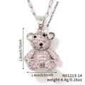 Sparkling pink teddy bear pendant necklace with silver chain for women stylish look - Silver/Pink Zirconia