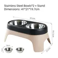 Elevated double pet bowl set with khaki and black stand and stainless steel dishes - Black and Pink / Large