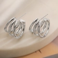 Minimalistische zilveren geometrische oorbellen met glanzende 18K gouden afwerking - Multi-ring 3D Oorknoppen / Zilver (45518)