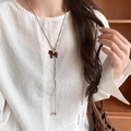 Elegant Y-shaped silver necklace with a red enamel horse pendant and a gold star charm - 11# Necklace Silver Red Y-Shape