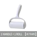 Sticky lint roller with ergonomic handle and one 40-sheet adhesive refill roll - White (1 Handle + 1 Roll - 40 Sheets)