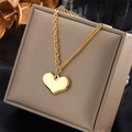 Collar minimalista de acero inoxidable chapado en oro de 14k con colgante de corazón - Cadena en O con Colgante de Corazón (N947)