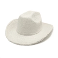 Beige faux shearling western cowboy hat with wide brim for women stylish winter headwear - Cream