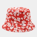 Detailed top view of red bucket hat with white cherry blossom print and clean stitching - Red with White Sakura Cherry Blossom Print Style (27#色)