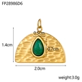 Detailed view of fan-shaped stainless steel pendant with green stone and hammered texture - Cyan Green/Emerald