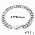 Silver stainless steel Cuban chain bracelet 200x8mm with lobster clasp and 21g weight - Style A 8mm x 200mm