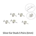 Kit clous d'oreilles argentés avec base plate 6mm et fermoirs lot de 10 pcs - Clous d'Oreilles Argentés 5 paires