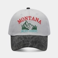 Detail view of the Montana mountain embroidery on this washed vintage baseball cap - Adjustable / Light Gray