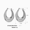 Pendientes de aro ovalados de acero inoxidable plateado de 3,4 cm con diseño minimalista - Color Acero