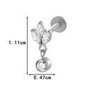 Titanium piercing stud with a three-leaf design and hanging round zircon stone - Triple Marquise & Round Dangle (T2528-4# Silver)