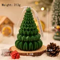 Dark green origami Christmas tree scented candle, 14cm tall, on wooden base for decor - Large / Green