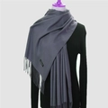 Classic solid grey cashmere scarf for women with elegant tassel fringe details - 200*70cm / Dark Gray