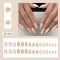 Pink almond press-on nails with white bows and lace patterns model W1642 - W1642 Lace Heart