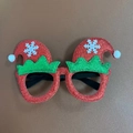 Christmas elf glasses frame with red and green glitter finish and white pom-poms - Style 7 Red Green Elf Hat