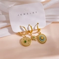 Three-piece set of 14K gold plated earrings with green stones on a white card - Sun Green Stone Flower Style (Card J) / 3 Piece Set