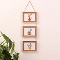 Three-tier light brown wood hanging frames with natural jute rope and botanical art - 6 Inch / 3-Link Horizontal / Yellow Wood Grain Stone