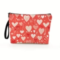 Portable red heart printed makeup bag with black zipper and wristlet strap for women - Pink and White Mixed Hearts (Style 3)