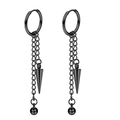 Punk style black titanium steel long drop earrings with double chains and cone pendant - Style 10 Black Single