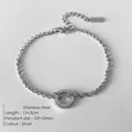 Minimalist silver stainless steel chain bracelet with a 10mm round ring pendant charm - Polished Circle Pendant Rolo Chain (XBL0023-1)