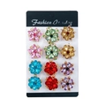 12-Piece KC Gold Multicolor Rhinestone Floral Brooch (KC Gold, Colorful Diamond + Acrylic / BW Card)