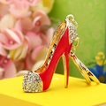 Red high heel keychain with sparkling crystals and golden metal ring for handbags - Big Red Sky High Heels
