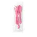 Pink wheat straw travel cutlery set featuring a reusable plastic fork and spoon - Nordic Pink / PE Bag