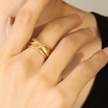 Anello multistrato in acciaio al titanio dorato con elegante design a X per donna - US 7 / Stile A189 / Oro