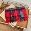 Classic British style red and green plaid scarf with fringe on a wooden cart - 3# Red Green Plaid