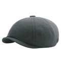 Classic dark grey newsboy cap in twill cotton with side button detail for men - Adjustable (58-61cm) / Gray