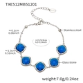 Silver stainless steel bracelet with square dark blue glass stones and lobster clasp - Bracelet / Steel-Blue