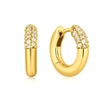 Retro punk gold huggie hoop earrings for women with micro-set zircon and S925 silver pins - Gold Pave Zirconia Earrings / Gold