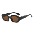 Lunettes de soleil polygonales rétro avec monture noire et verres marron pour l'été - Monture Noire Verres Thé