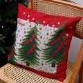 Christmas themed red knitted pillow cushion with green tree motif on a rustic chair - Type A - Pillowcase (No Insert)