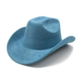 Close-up of light blue suede western cowboy hat with wide brim and matte felt texture - M (56-59cm) / Peacock Blue (Suede)